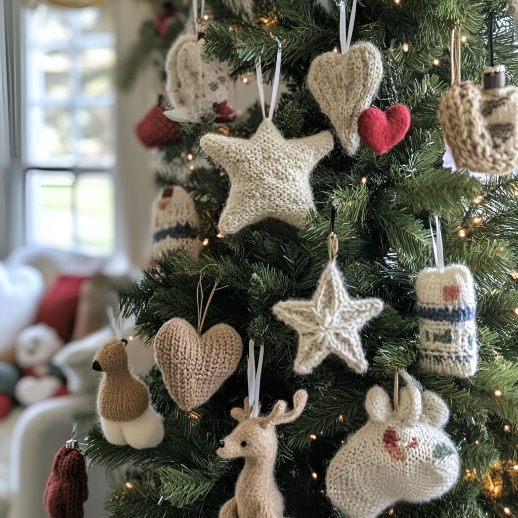 19. Upcycled Sweater Ornament Tree with Cozy Winter Shapes