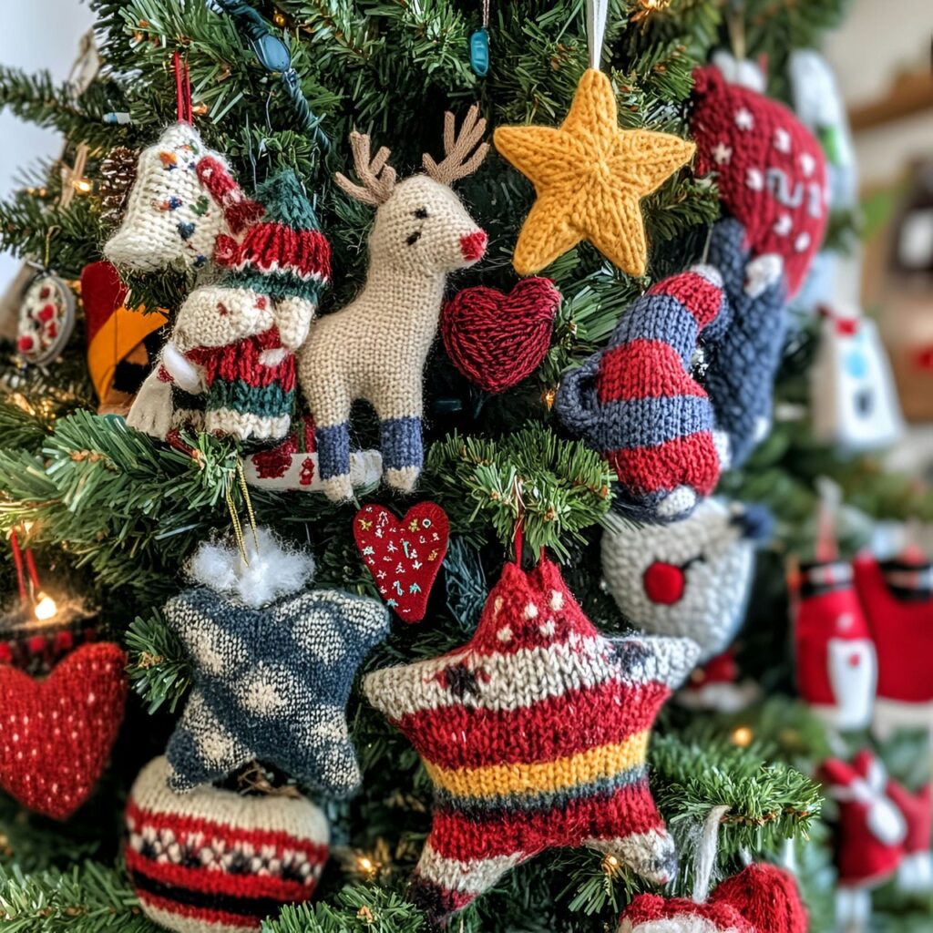 19. Upcycled Sweater Ornament Tree with Cozy Winter Shapes