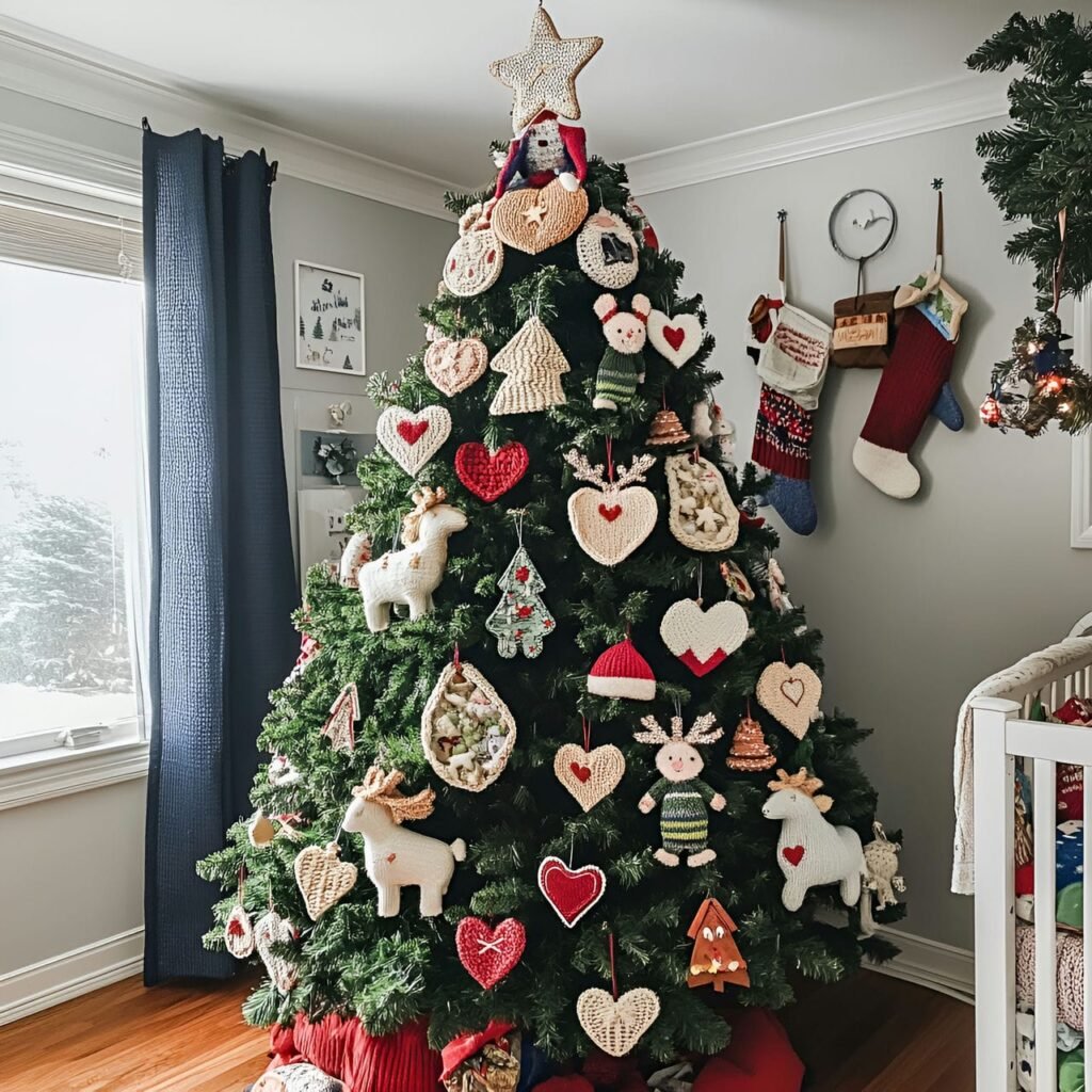 19. Upcycled Sweater Ornament Tree with Cozy Winter Shapes