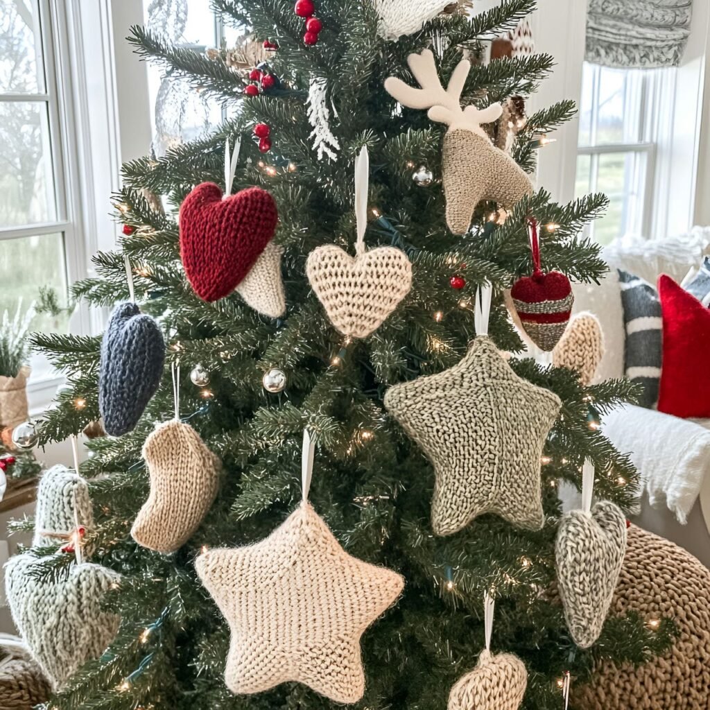 19. Upcycled Sweater Ornament Tree with Cozy Winter Shapes