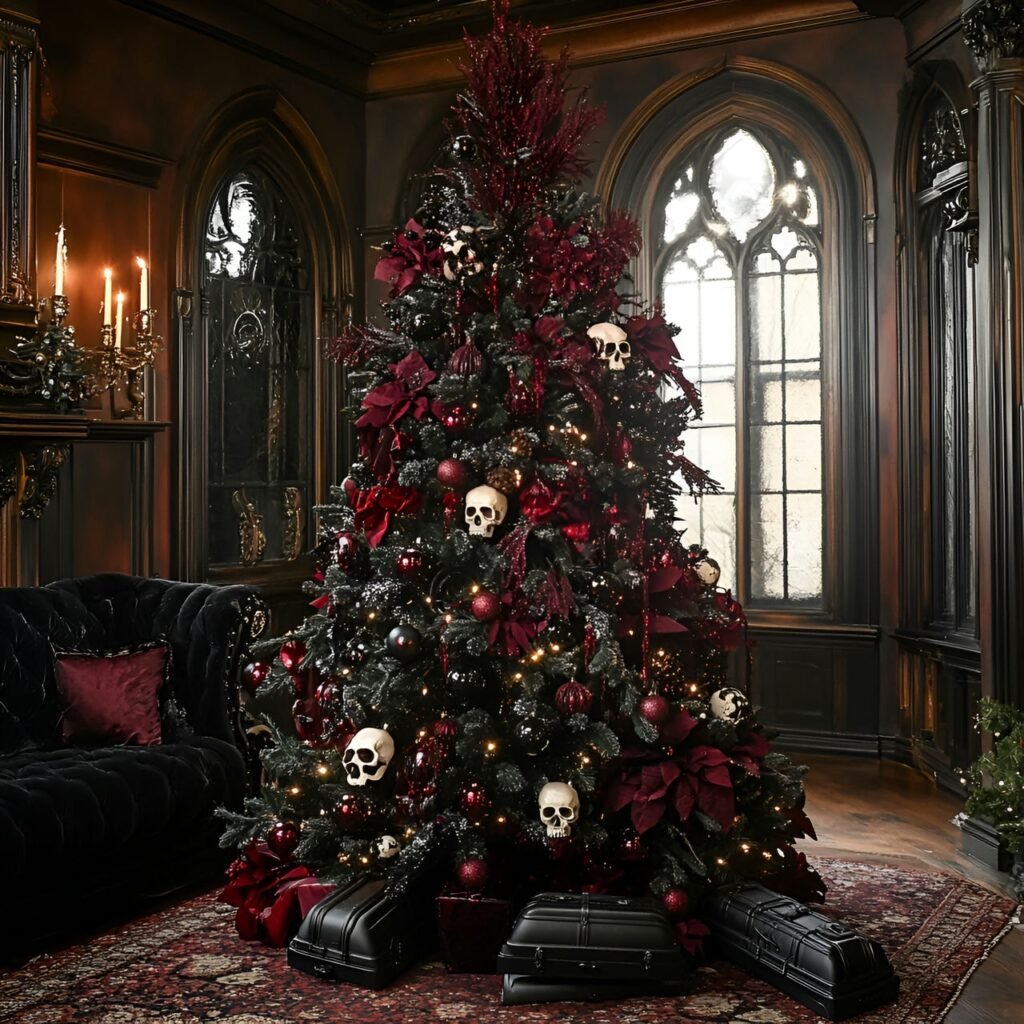 29. Gothic Christmas Tree: Darkly Enchanting Holiday Décor