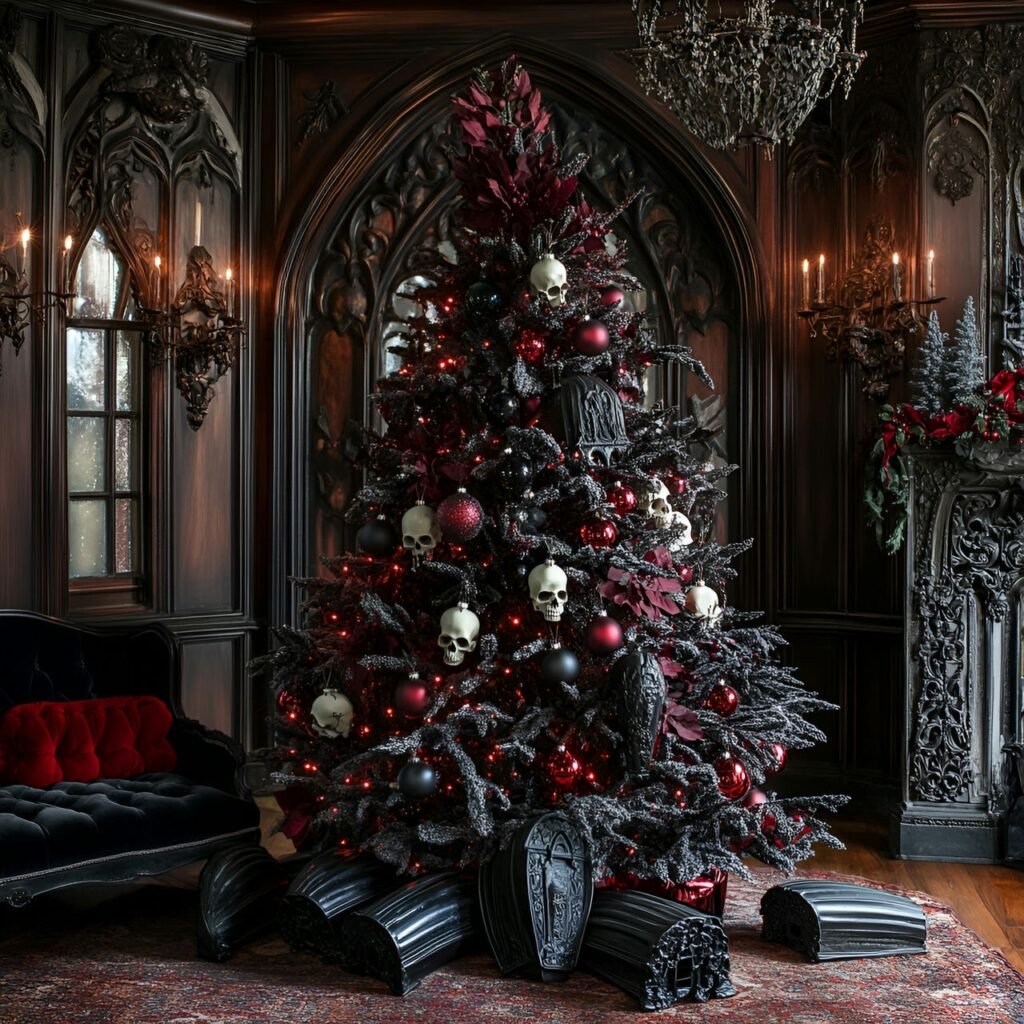 29. Gothic Christmas Tree: Darkly Enchanting Holiday Décor