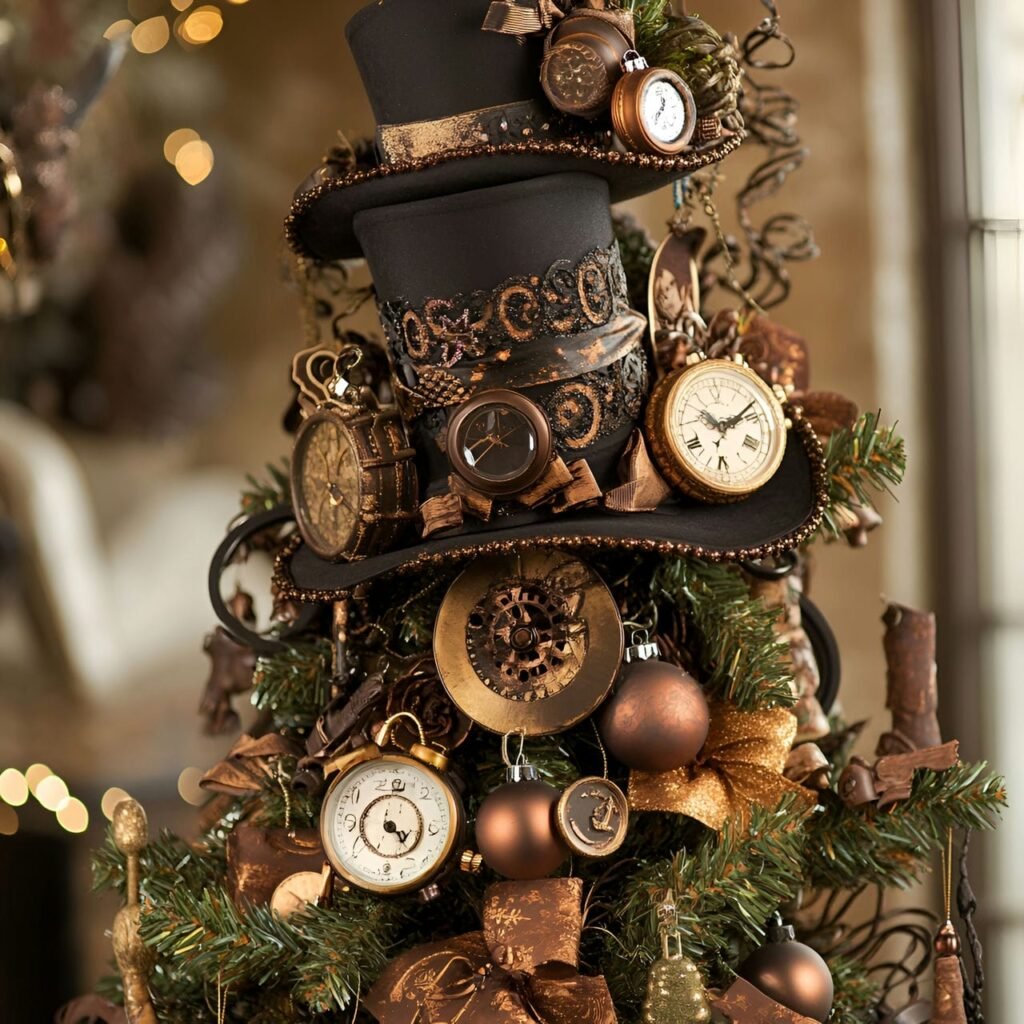 19. Steampunk Christmas Tree: A Whimsical Blend of Vintage and Futuristic Holiday Décor