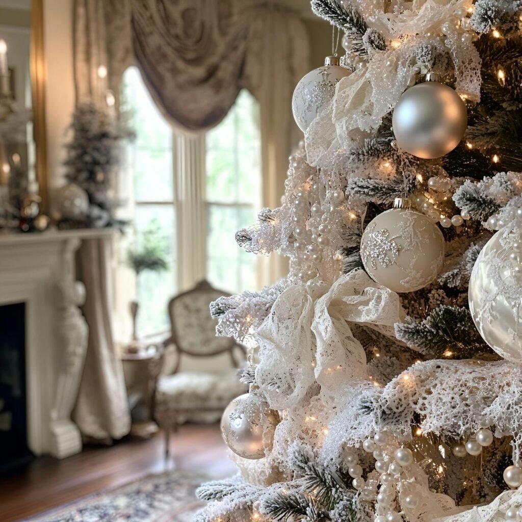 19. Victorian Frosted Bauble Tree with Glass Baubles & Pearls