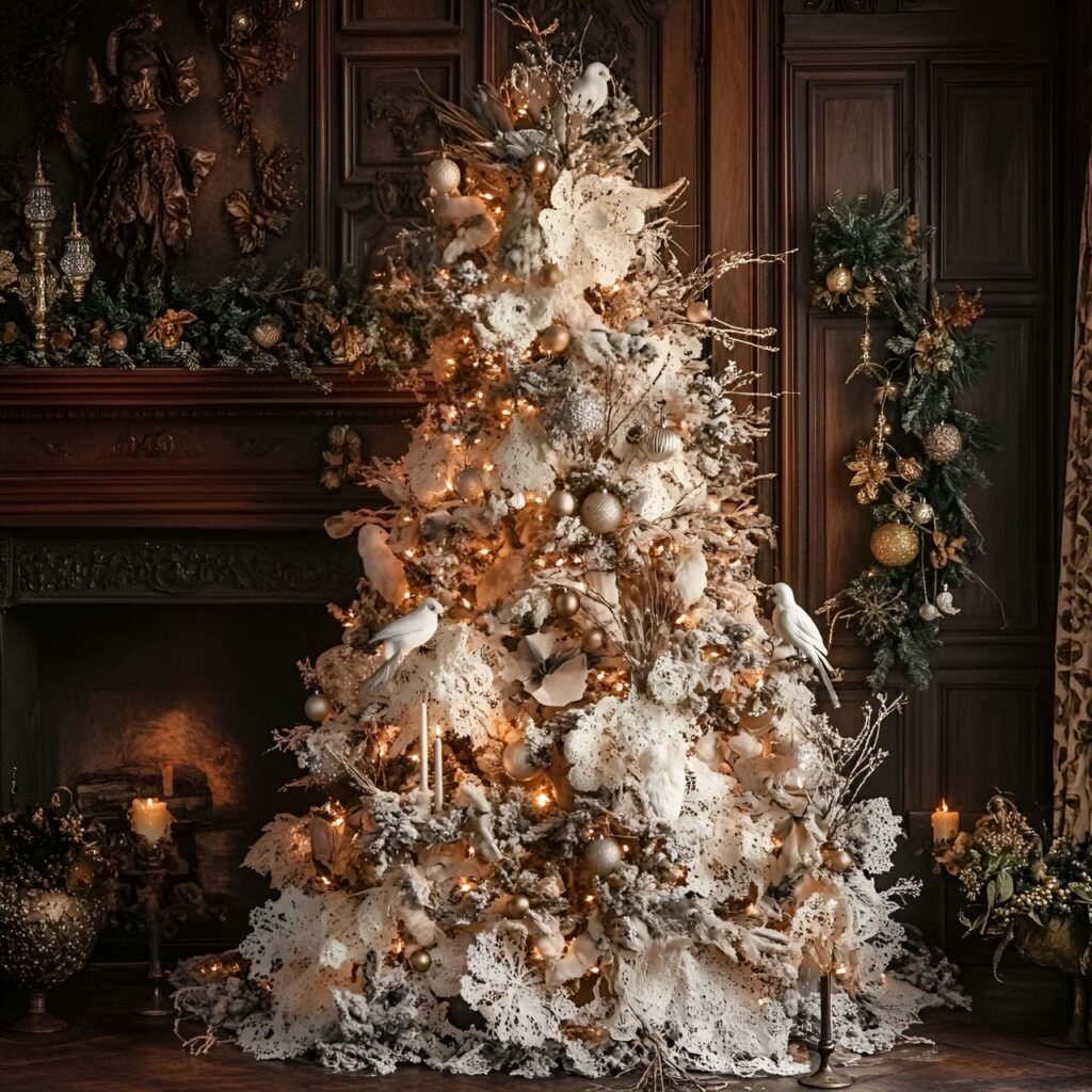 09. Victorian Lace and Baubles Tree with Porcelain Baubles