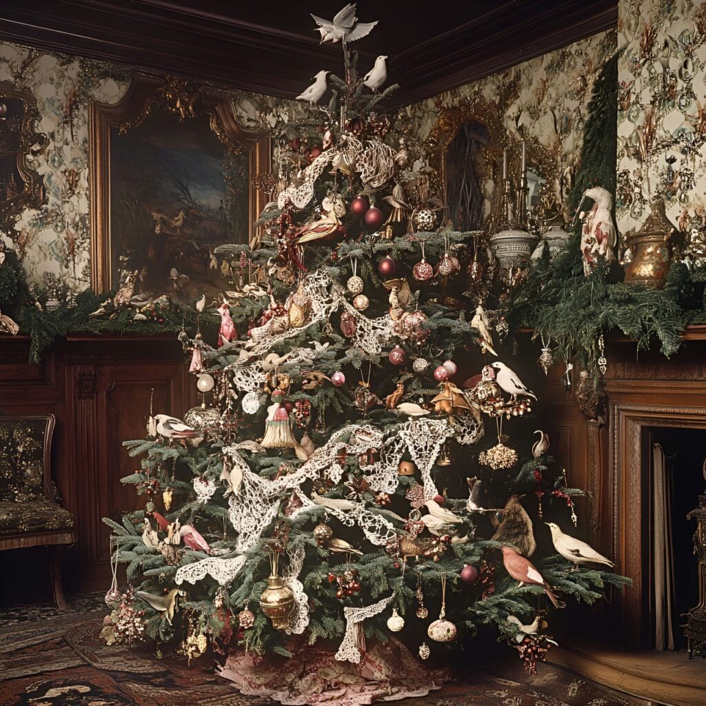 09. Victorian Lace and Baubles Tree with Porcelain Baubles