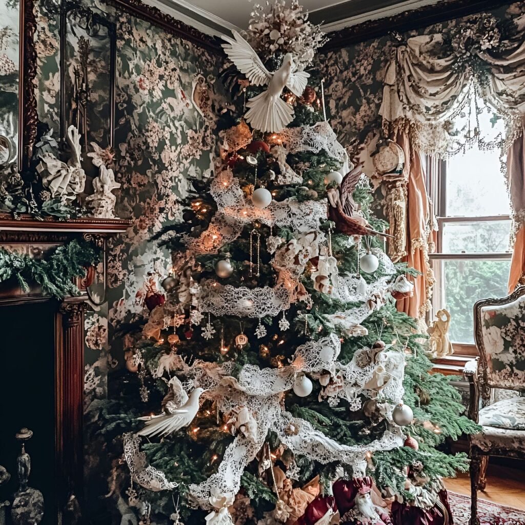 09. Victorian Lace and Baubles Tree with Porcelain Baubles