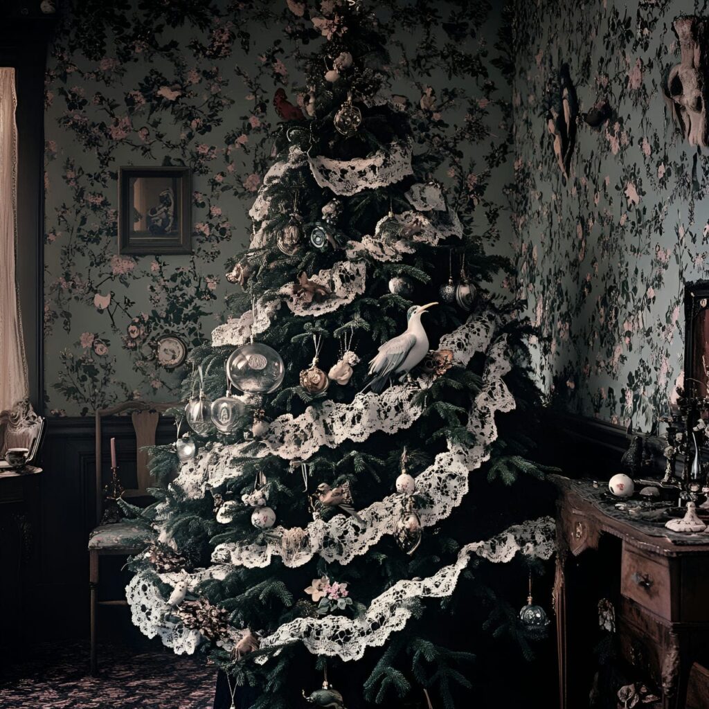 09. Victorian Lace and Baubles Tree with Porcelain Baubles