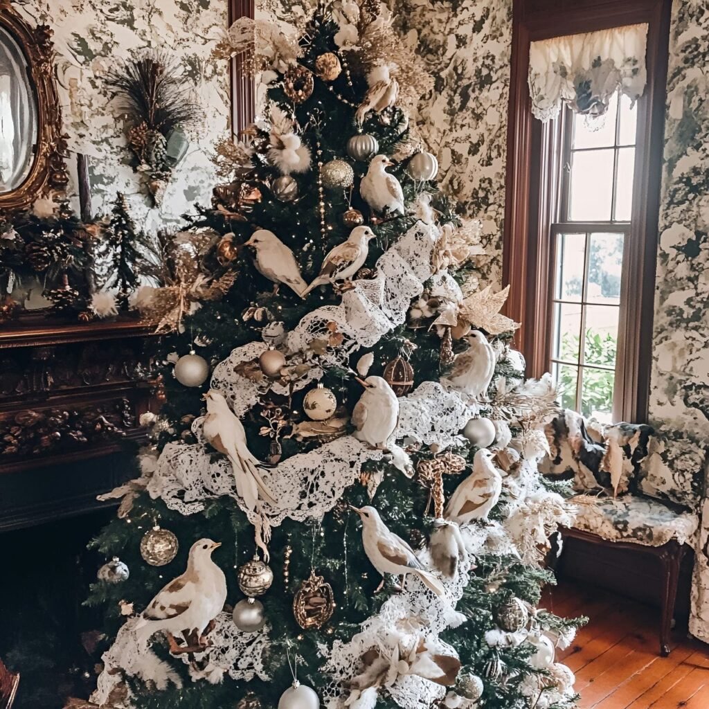 09. Victorian Lace and Baubles Tree with Porcelain Baubles