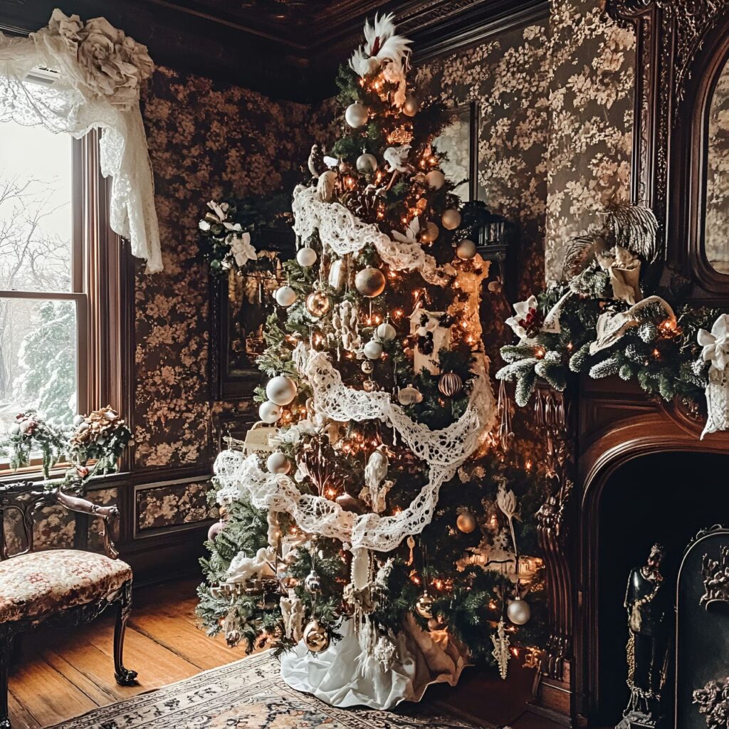 09. Victorian Lace and Baubles Tree with Porcelain Baubles