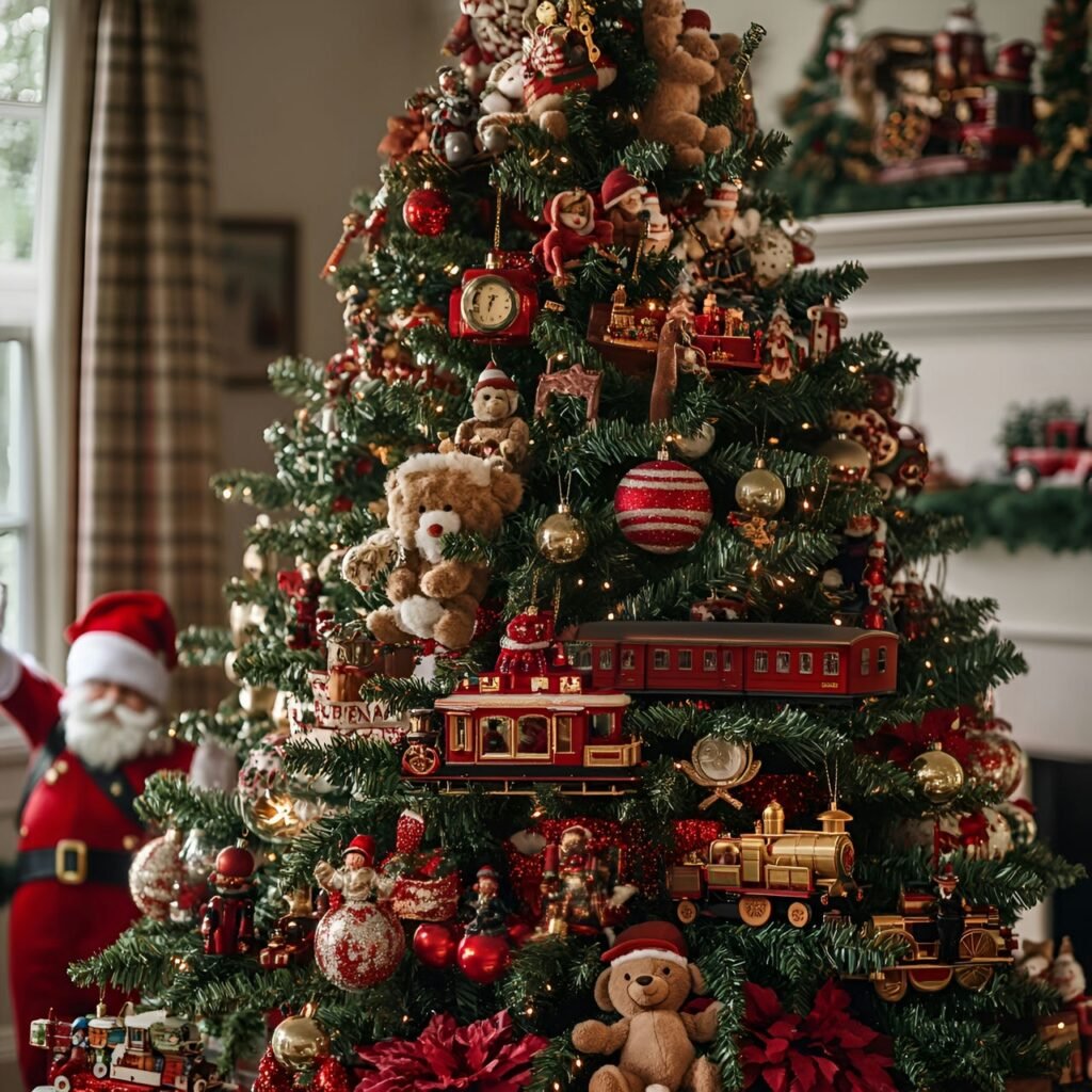 12. Vintage Toy Christmas Tree: Nostalgic and Whimsical Holiday Décor