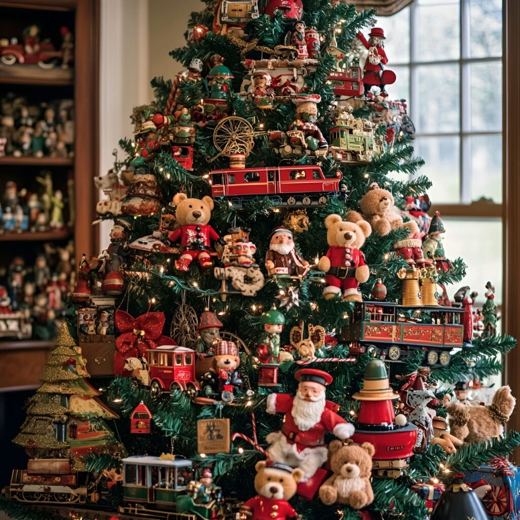 12. Vintage Toy Christmas Tree: Nostalgic and Whimsical Holiday Décor