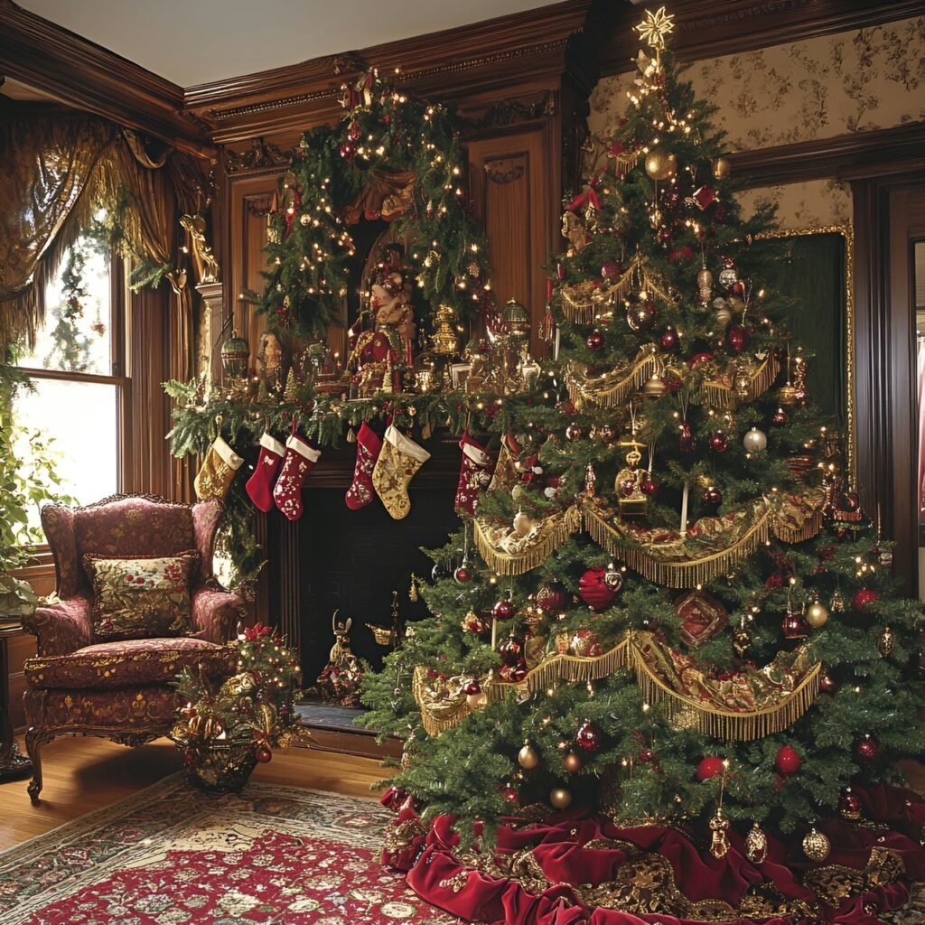 22. Vintage Victorian Christmas Tree: Timeless Holiday Elegance