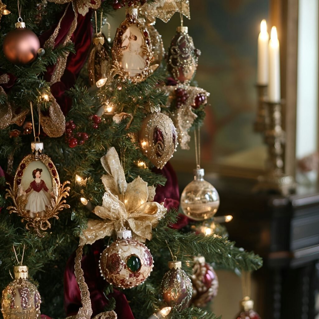 22. Vintage Victorian Christmas Tree: Timeless Holiday Elegance