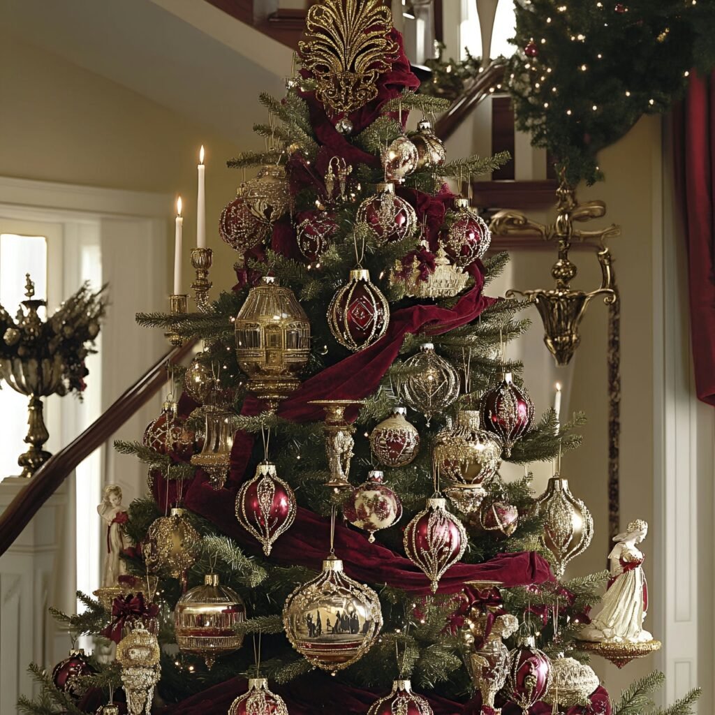 22. Vintage Victorian Christmas Tree: Timeless Holiday Elegance