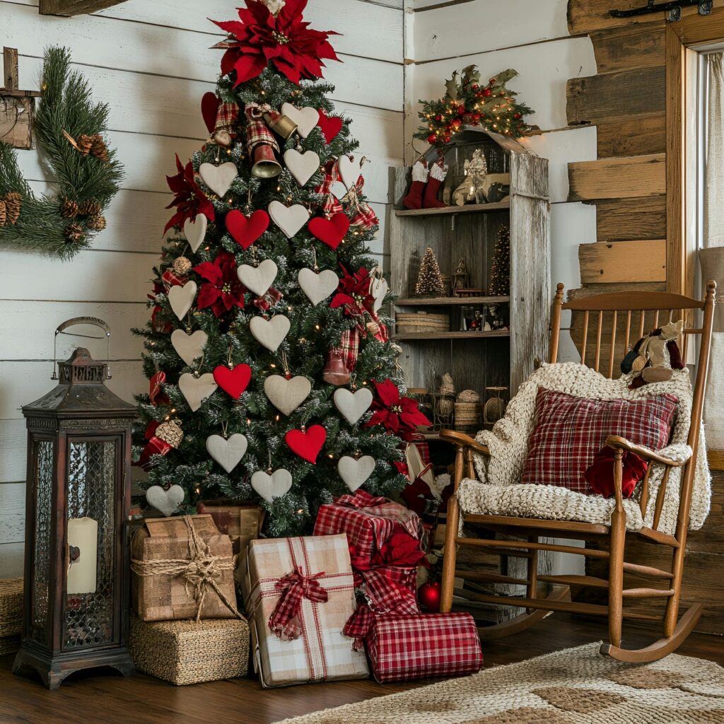 09. Vintage Hearts and Bells Tree with Fabric Hearts and Metal Bells