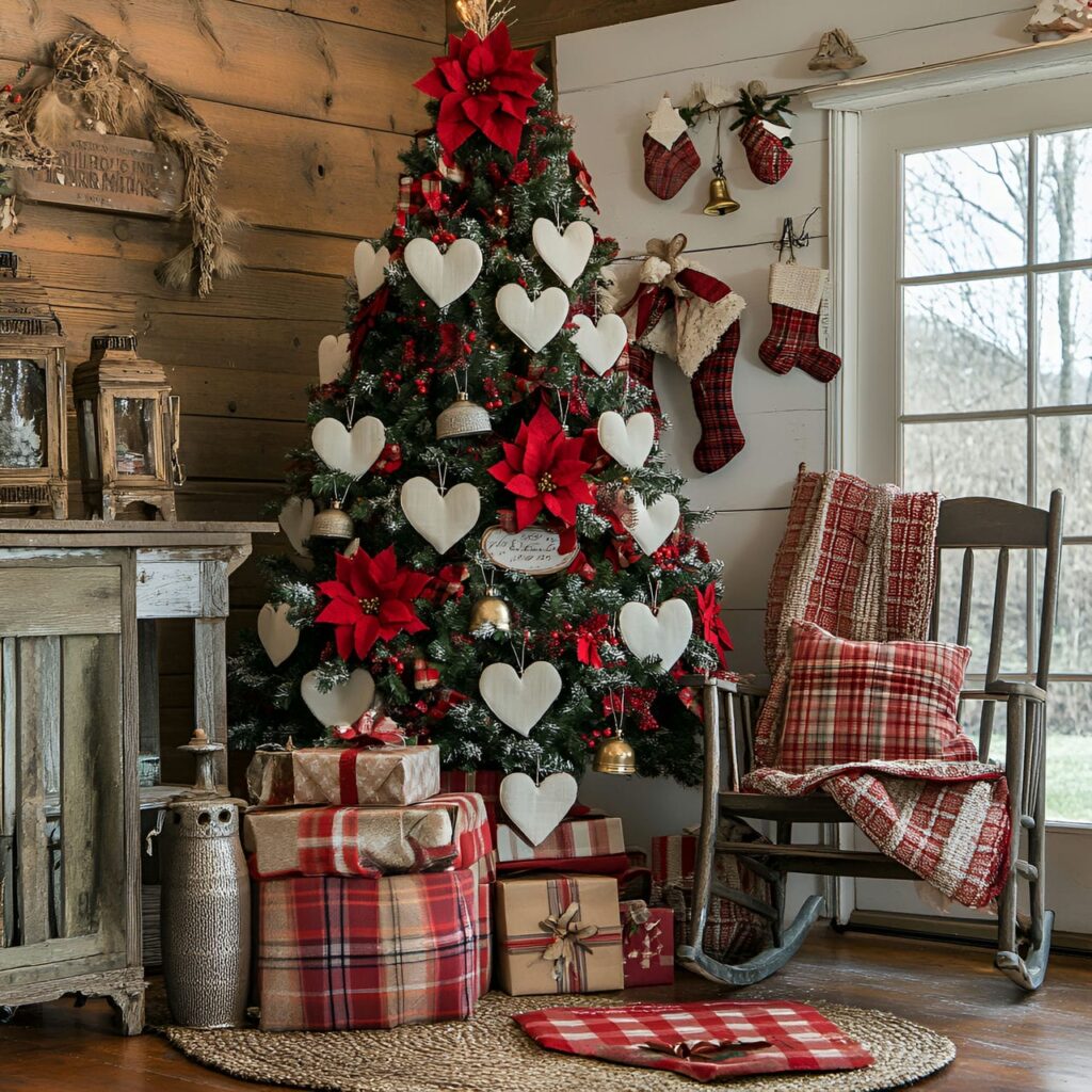 09. Vintage Hearts and Bells Tree with Fabric Hearts and Metal Bells