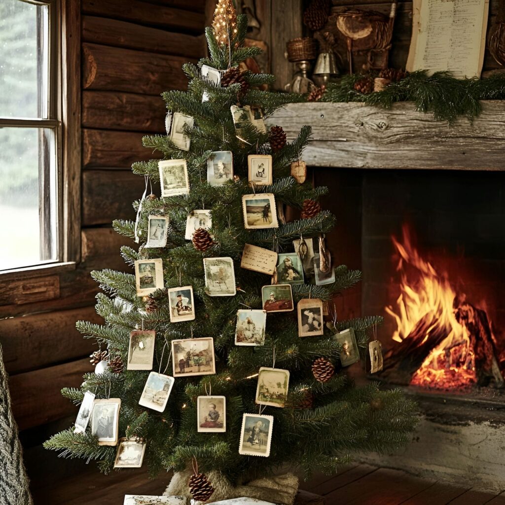 15. Vintage Postcard Christmas Tree with Pinecones and Baubles