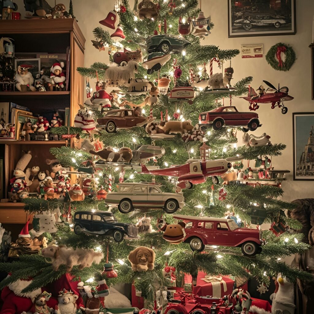 12. Vintage Toy Christmas Tree: Nostalgic and Whimsical Holiday Décor