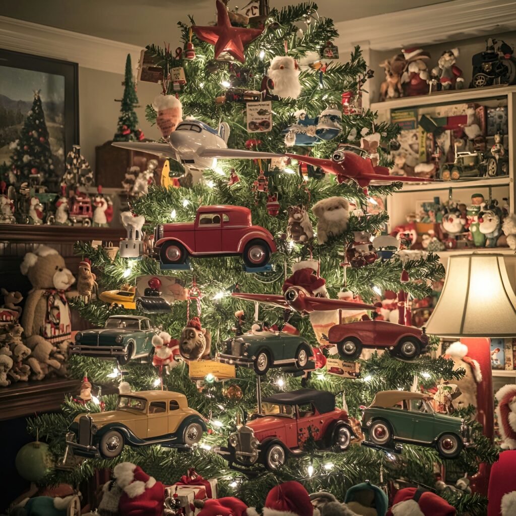 12. Vintage Toy Christmas Tree: Nostalgic and Whimsical Holiday Décor