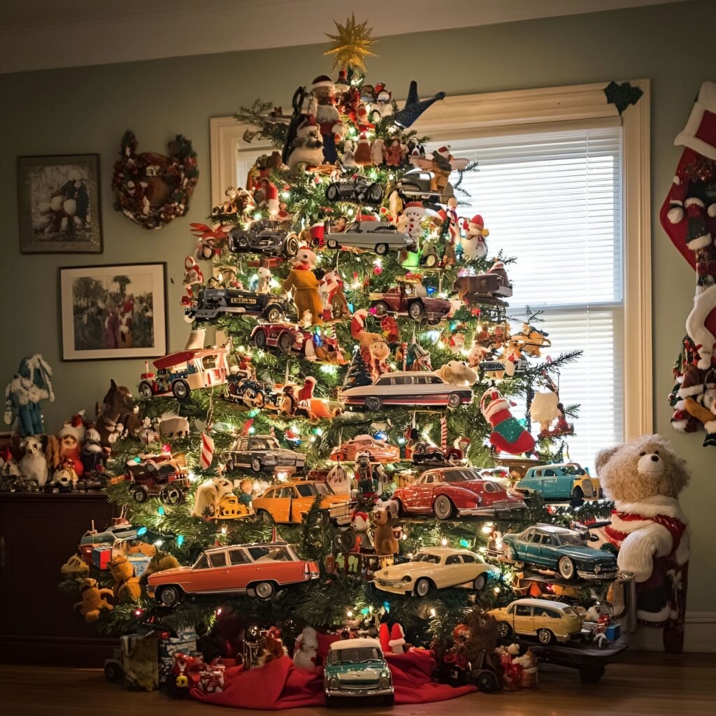 12. Vintage Toy Christmas Tree: Nostalgic and Whimsical Holiday Décor