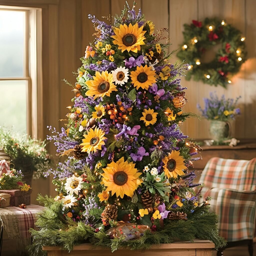 28. Floral Garden Christmas Tree: Nature-Inspired Holiday Décor