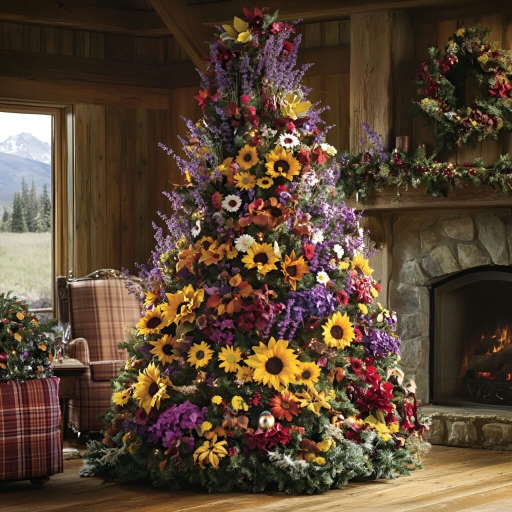 28. Floral Garden Christmas Tree: Nature-Inspired Holiday Décor