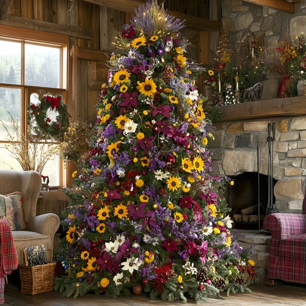 28. Floral Garden Christmas Tree: Nature-Inspired Holiday Décor