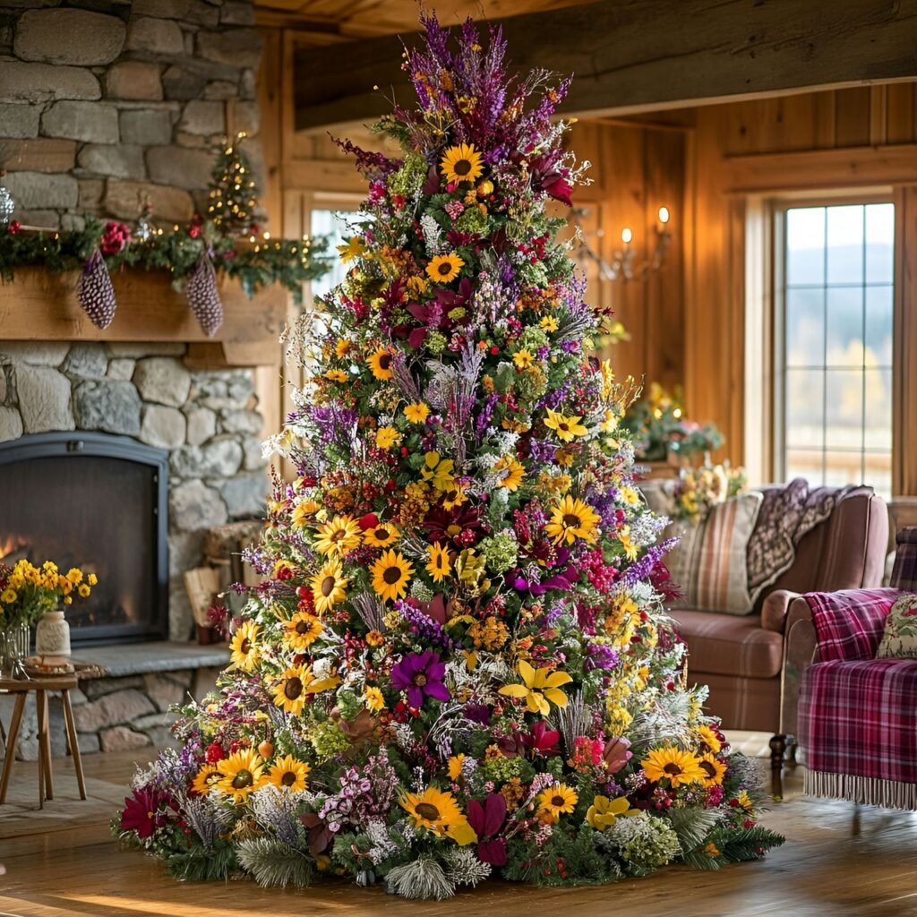 28. Floral Garden Christmas Tree: Nature-Inspired Holiday Décor