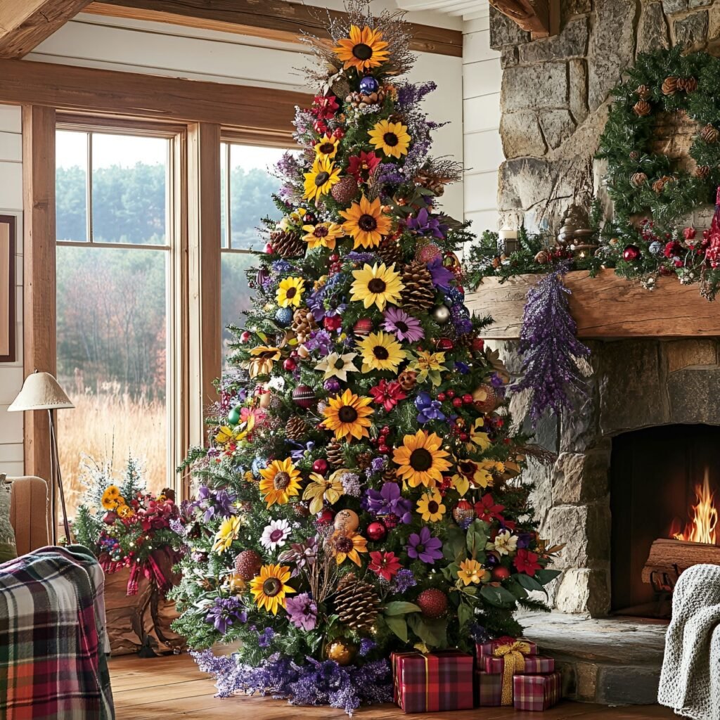 28. Floral Garden Christmas Tree: Nature-Inspired Holiday Décor