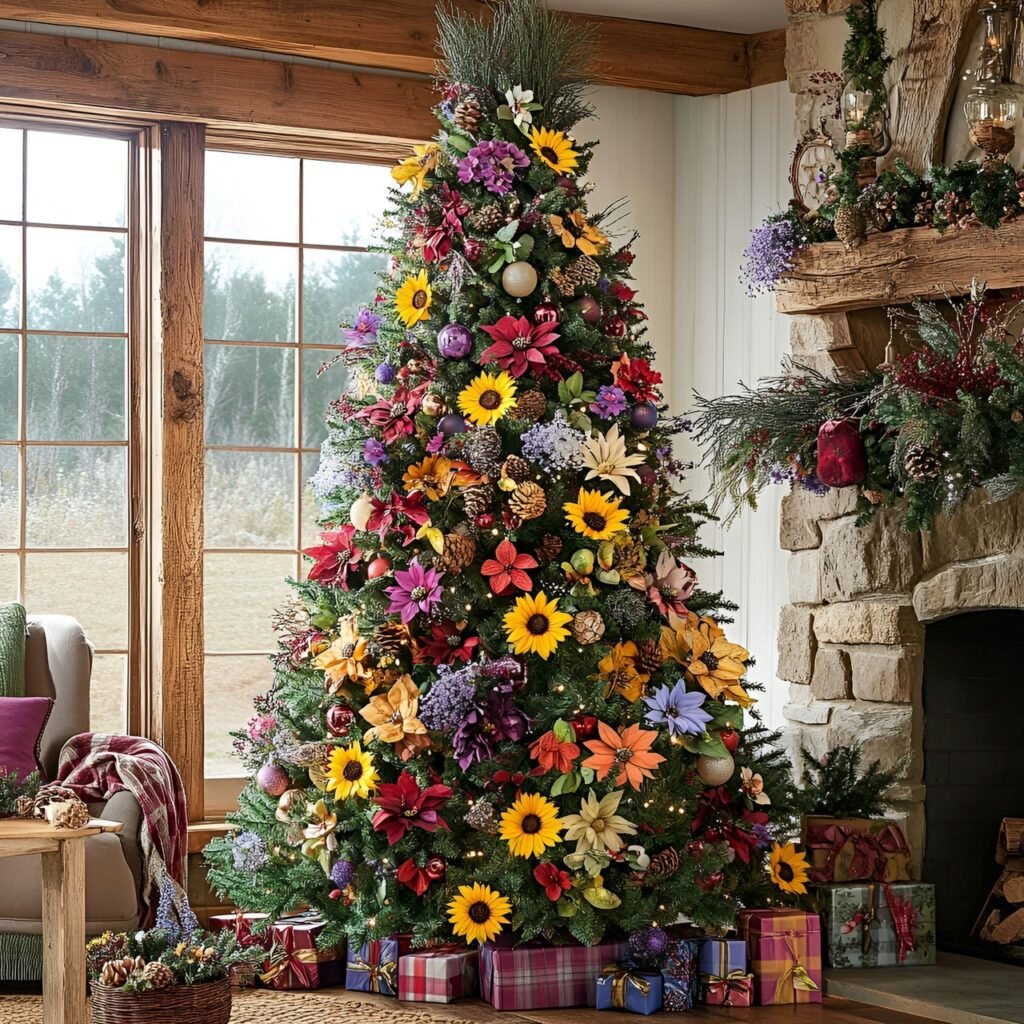 28. Floral Garden Christmas Tree: Nature-Inspired Holiday Décor