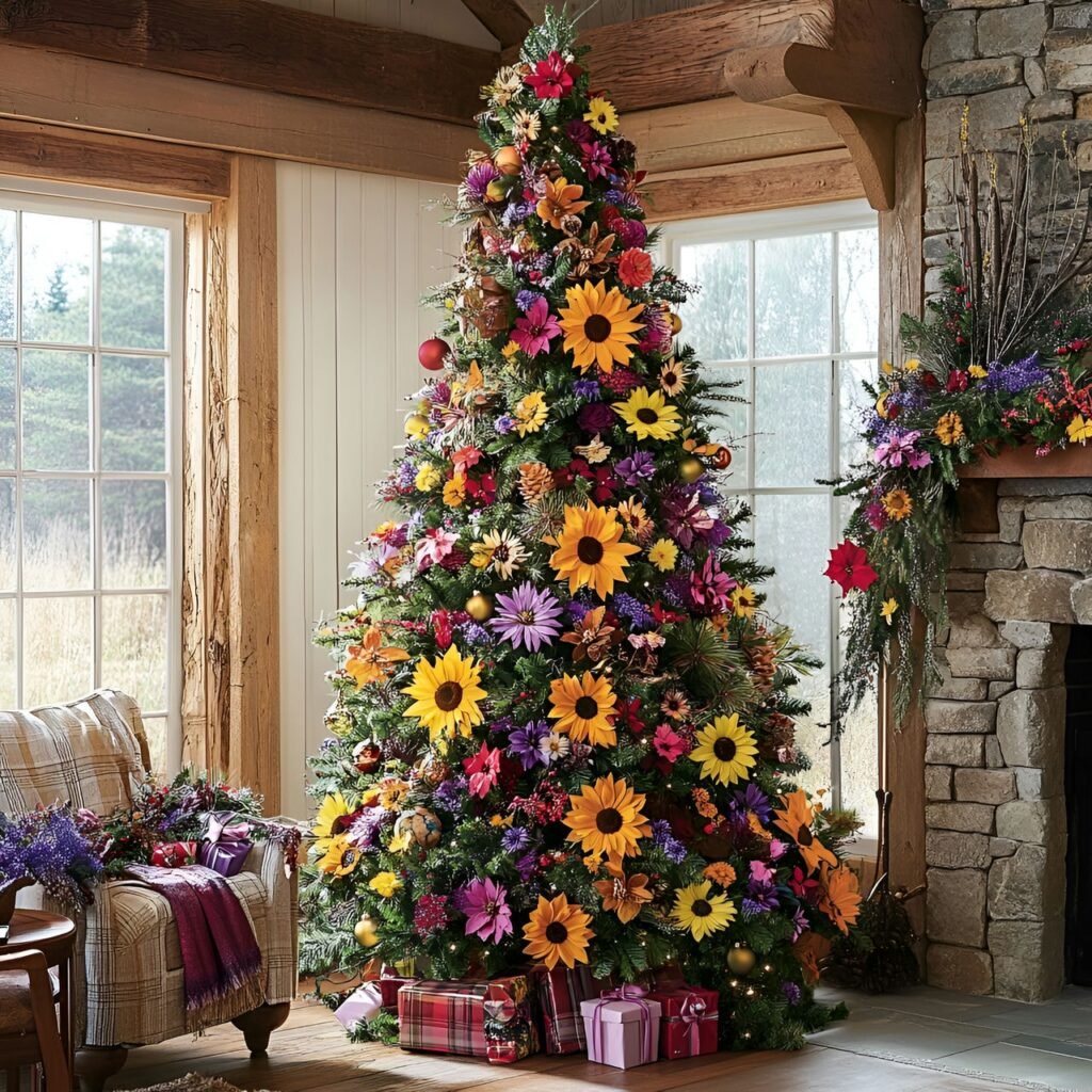 28. Floral Garden Christmas Tree: Nature-Inspired Holiday Décor