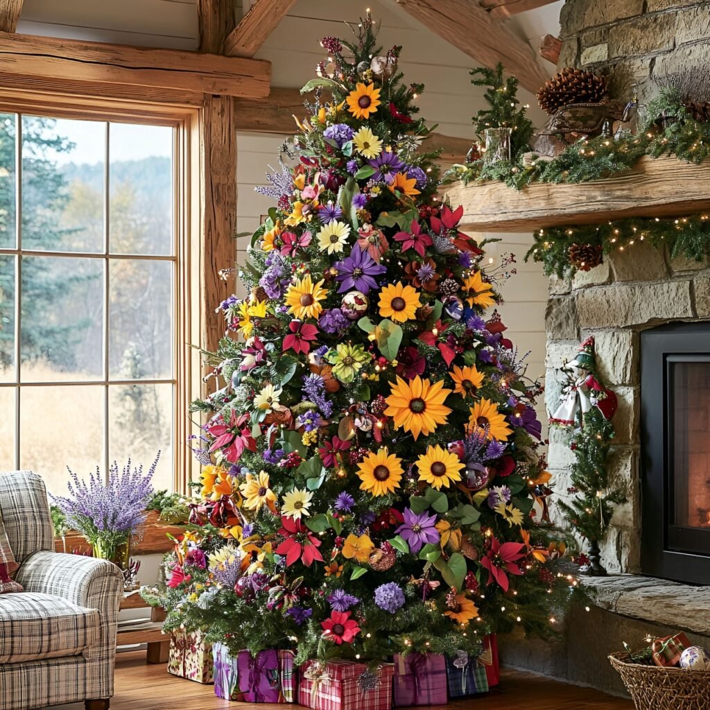 28. Floral Garden Christmas Tree: Nature-Inspired Holiday Décor