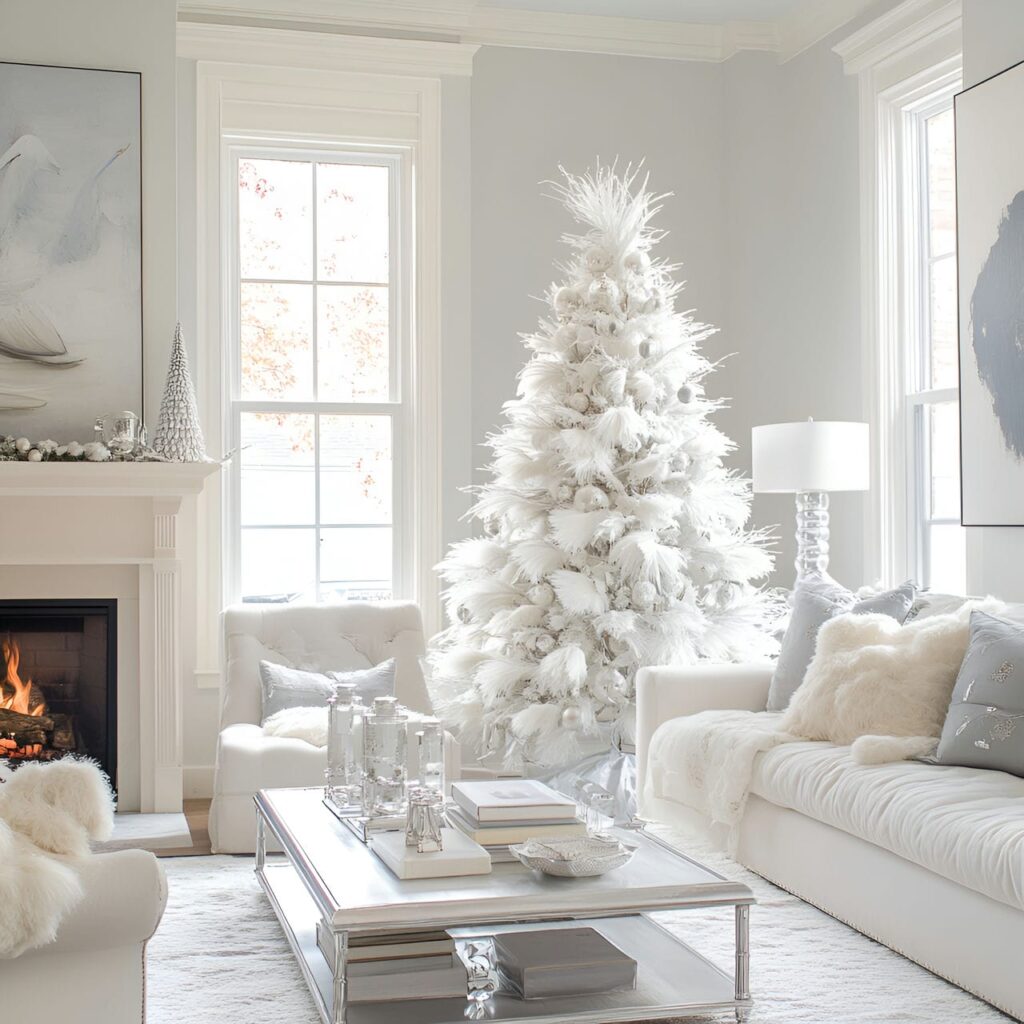 13. White Feathers & Silver Elegance Tree with Pearl Garlands