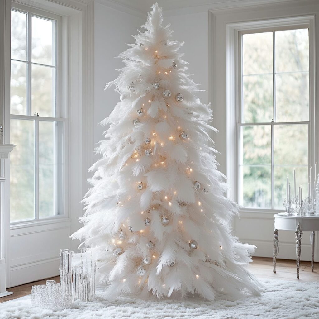 13. White Feathers & Silver Elegance Tree with Pearl Garlands