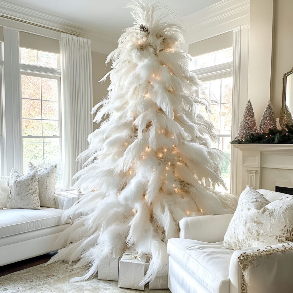 13. White Feathers & Silver Elegance Tree with Pearl Garlands