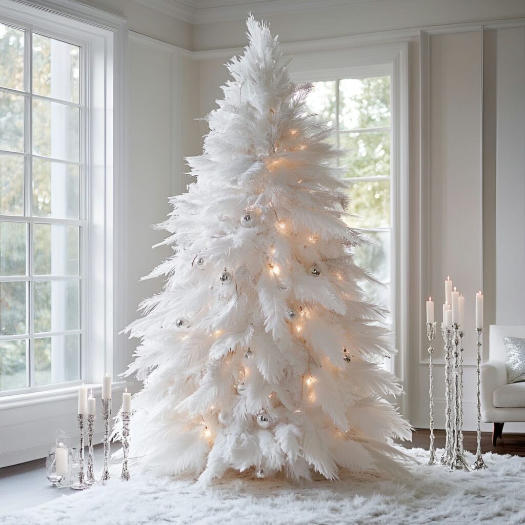 13. White Feathers & Silver Elegance Tree with Pearl Garlands