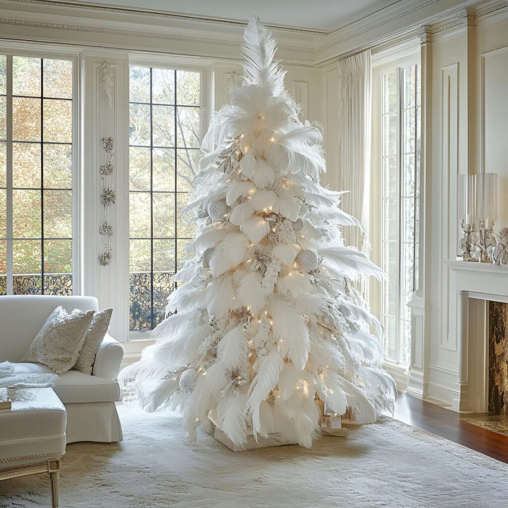 13. White Feathers & Silver Elegance Tree with Pearl Garlands