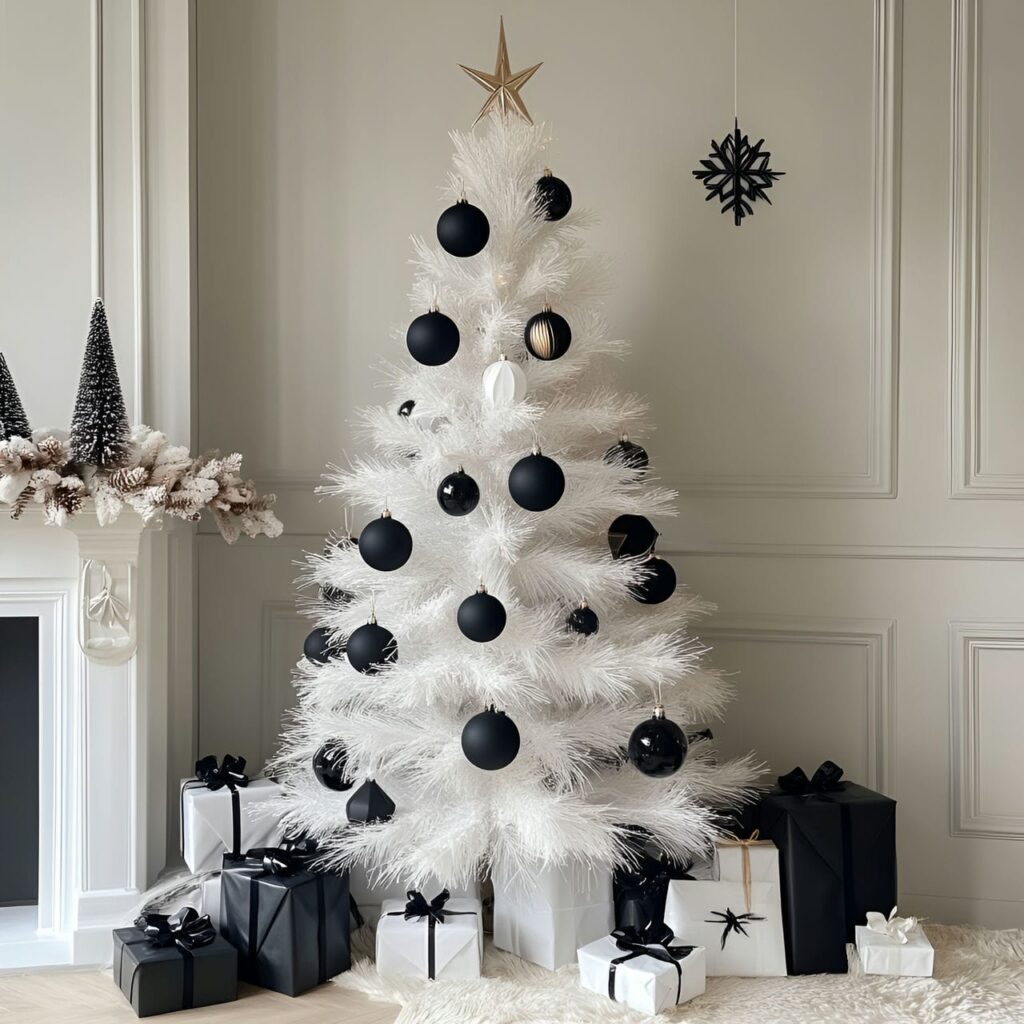 07. White Tree with Black Ornaments for Visual Impact