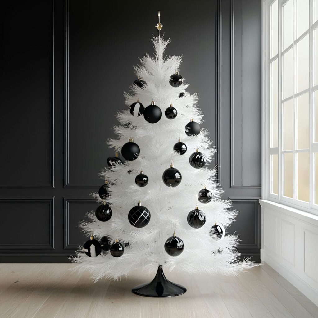 07. White Tree with Black Ornaments for Visual Impact