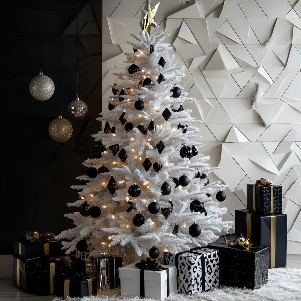 07. White Tree with Black Ornaments for Visual Impact