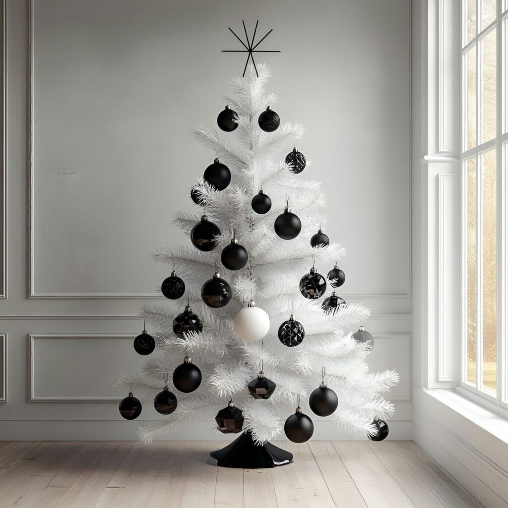 07. White Tree with Black Ornaments for Visual Impact