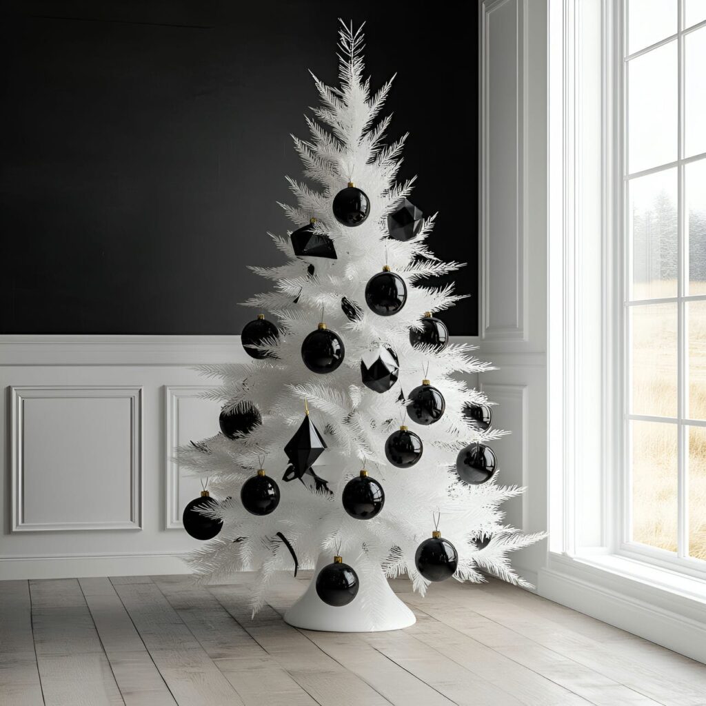 07. White Tree with Black Ornaments for Visual Impact