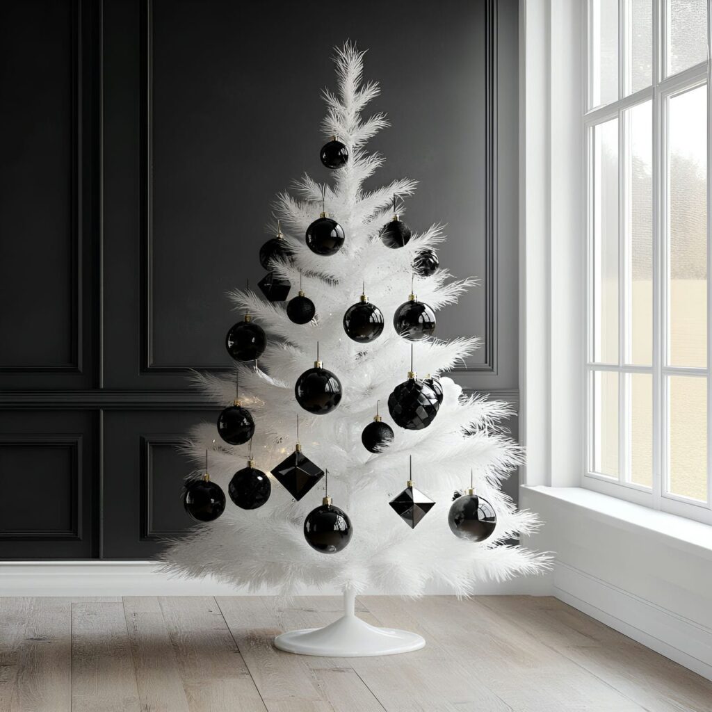 07. White Tree with Black Ornaments for Visual Impact