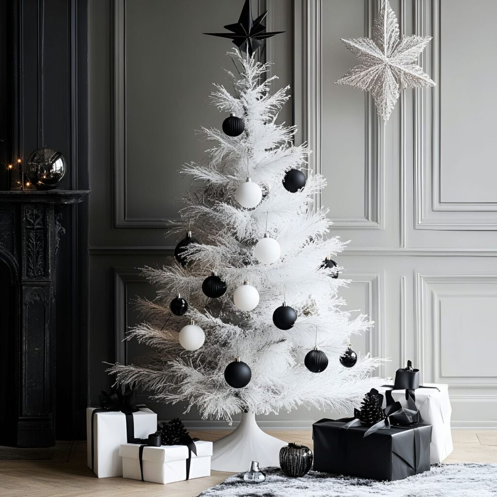 07. White Tree with Black Ornaments for Visual Impact