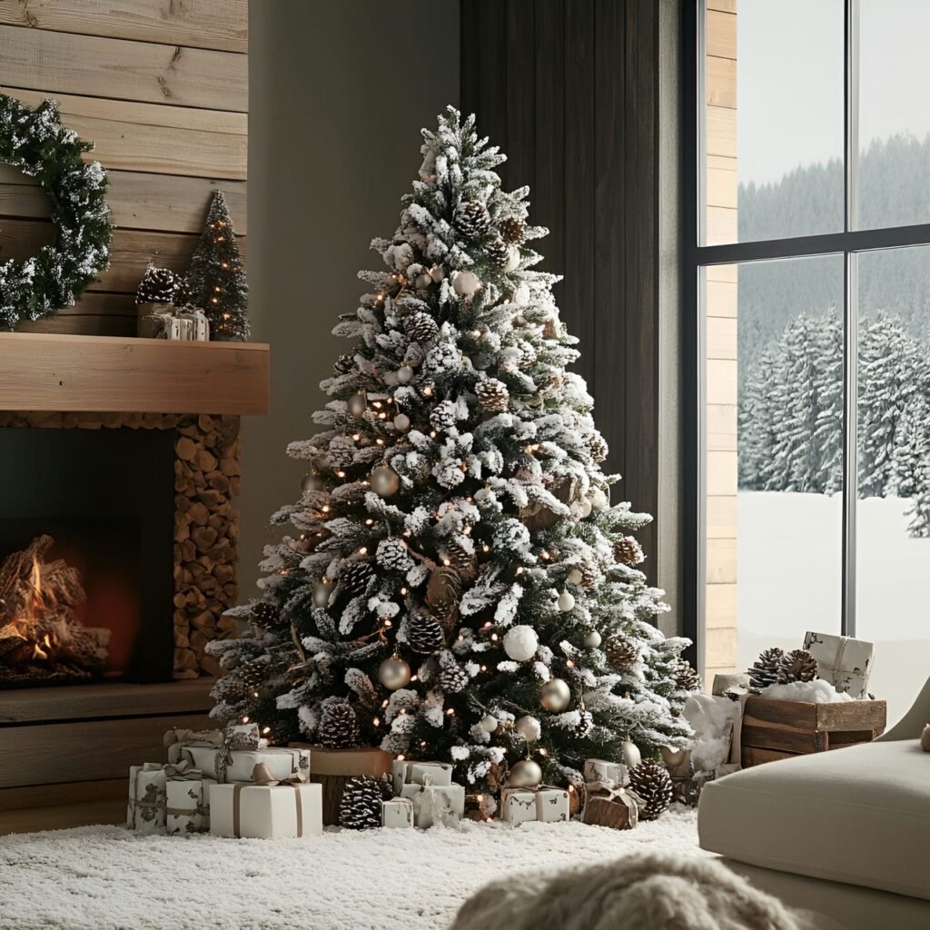 16. Winter Woodland Tree with Frosted Pinecones and Snowy Décor