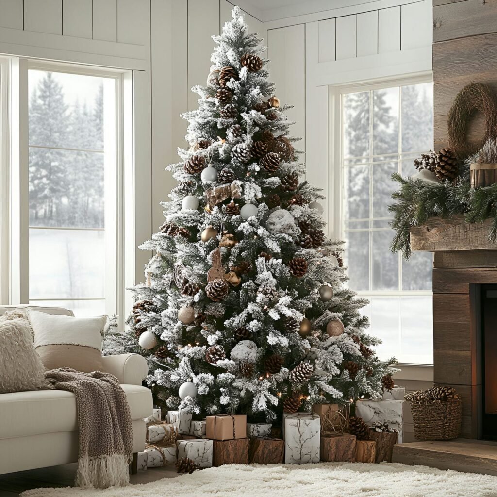 16. Winter Woodland Tree with Frosted Pinecones and Snowy Décor