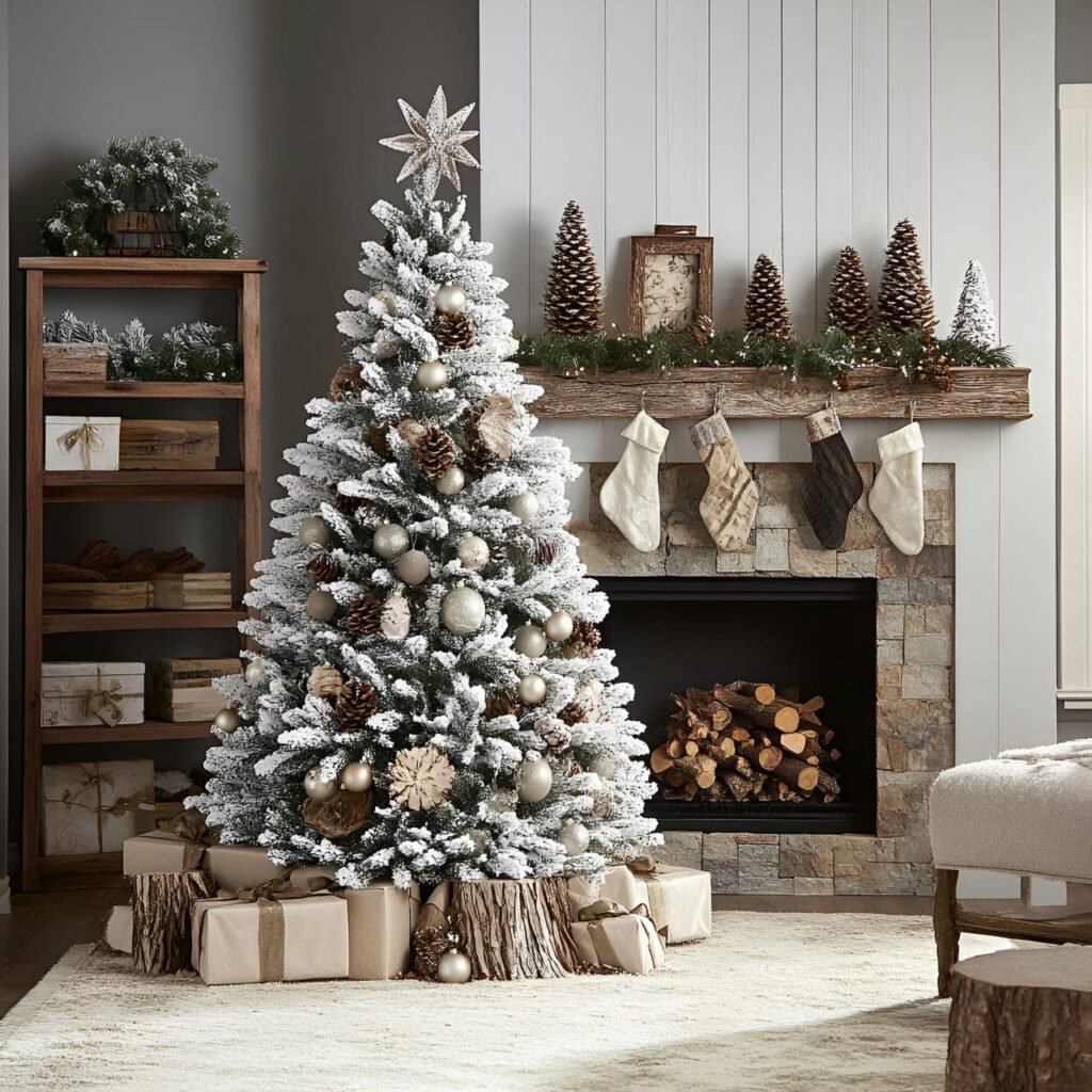 16. Winter Woodland Tree with Frosted Pinecones and Snowy Décor