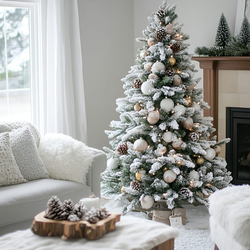 16. Winter Woodland Tree with Frosted Pinecones and Snowy Décor