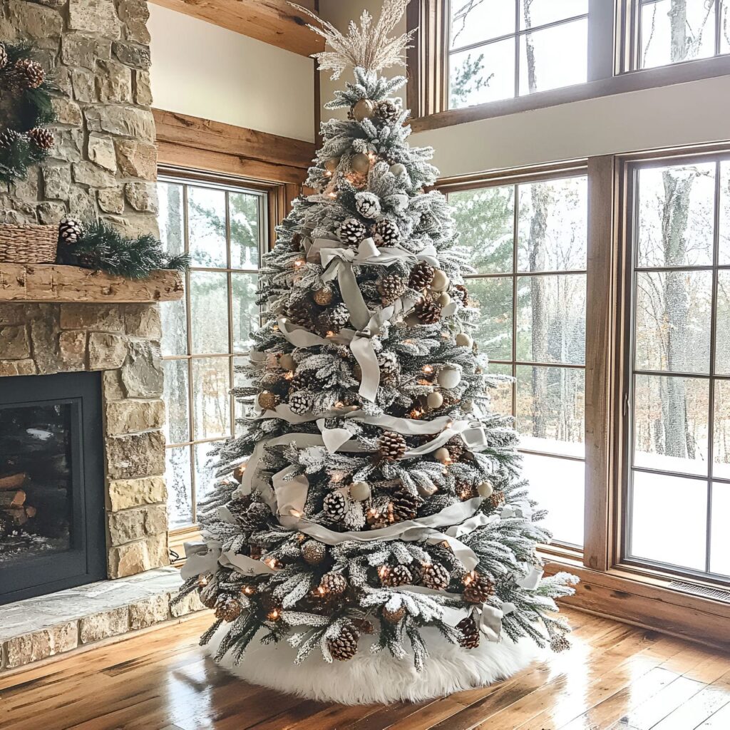 17. Winter Wonderland Tree with Snow-Dusted Pinecones and Branches